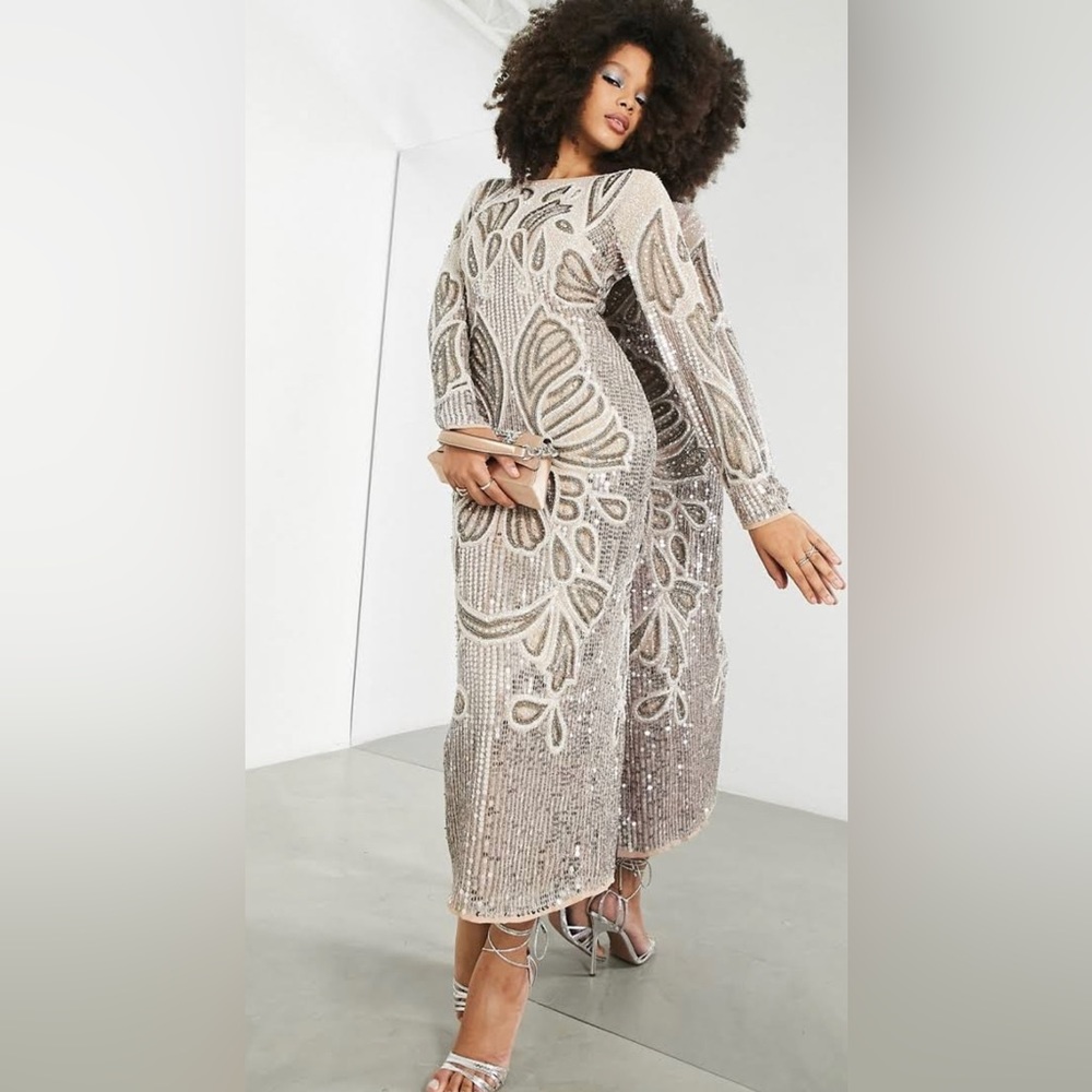 ASOS DESIGN EDITION Sequin Beaded Long Sleeve Dress